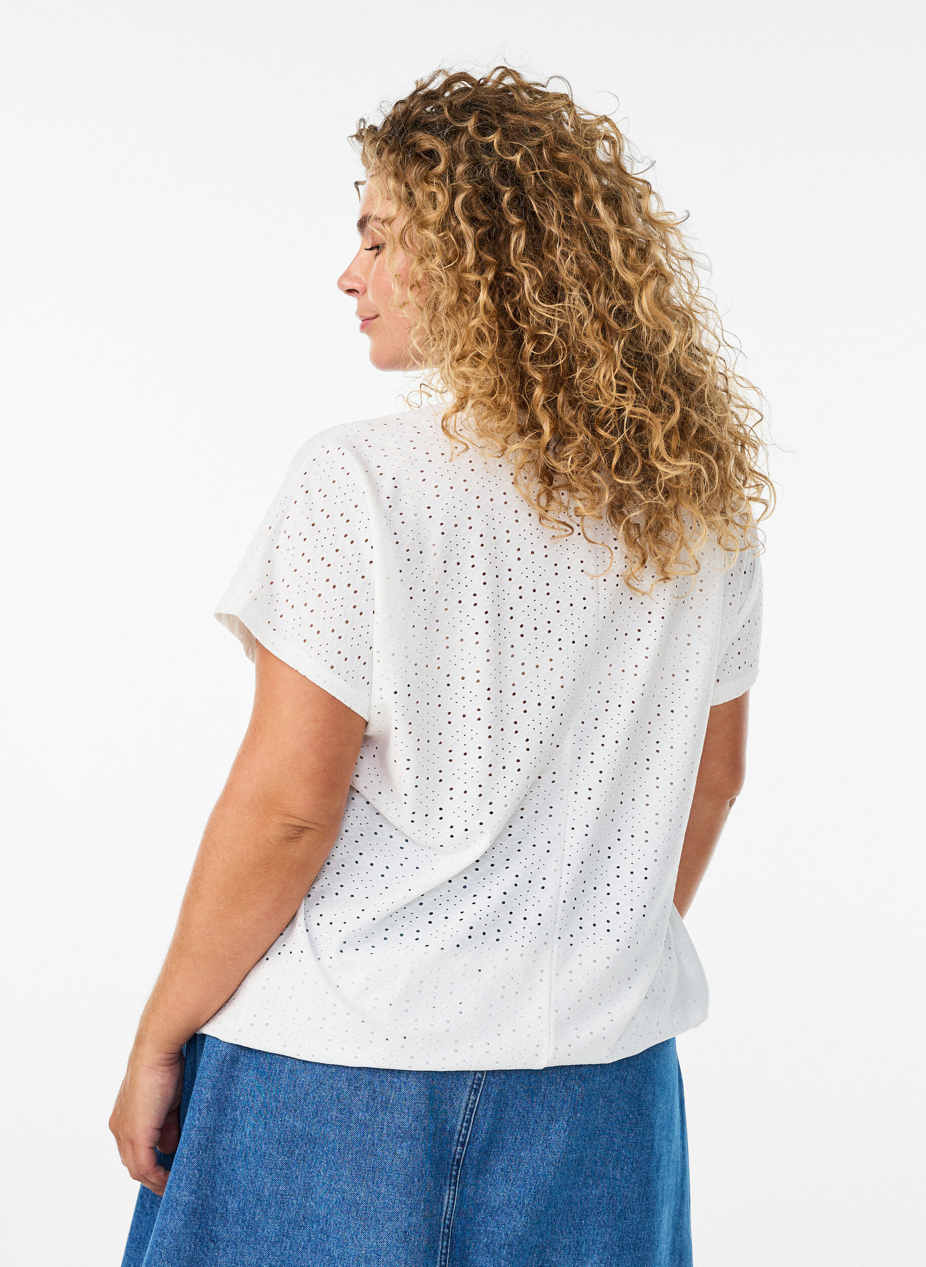 ZizzifashionBlouse with eyelet embroidery and balloon-effect, White, Model image number 2