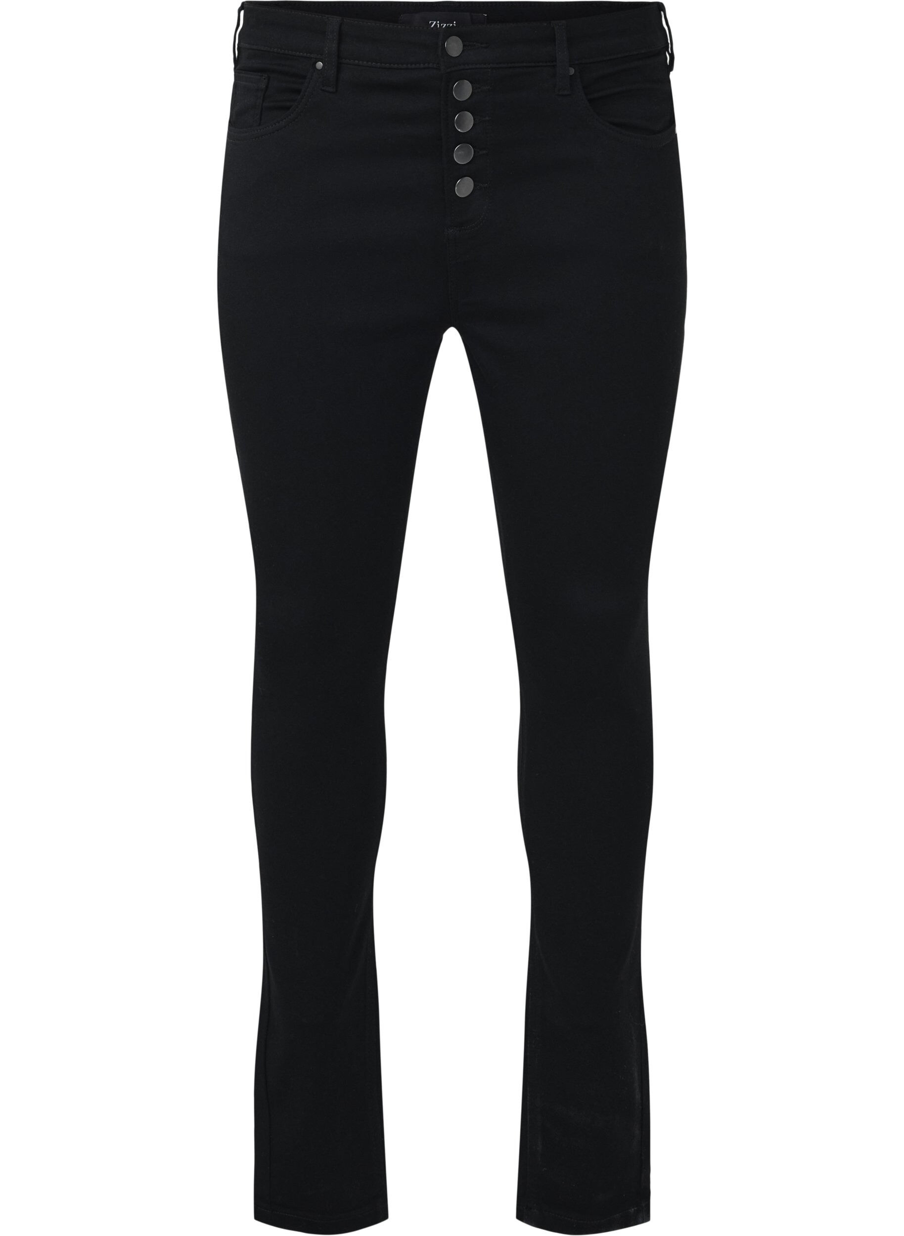 Zizzifashion High-waisted Amy jeans with button closure, Black, Packshot image number 0