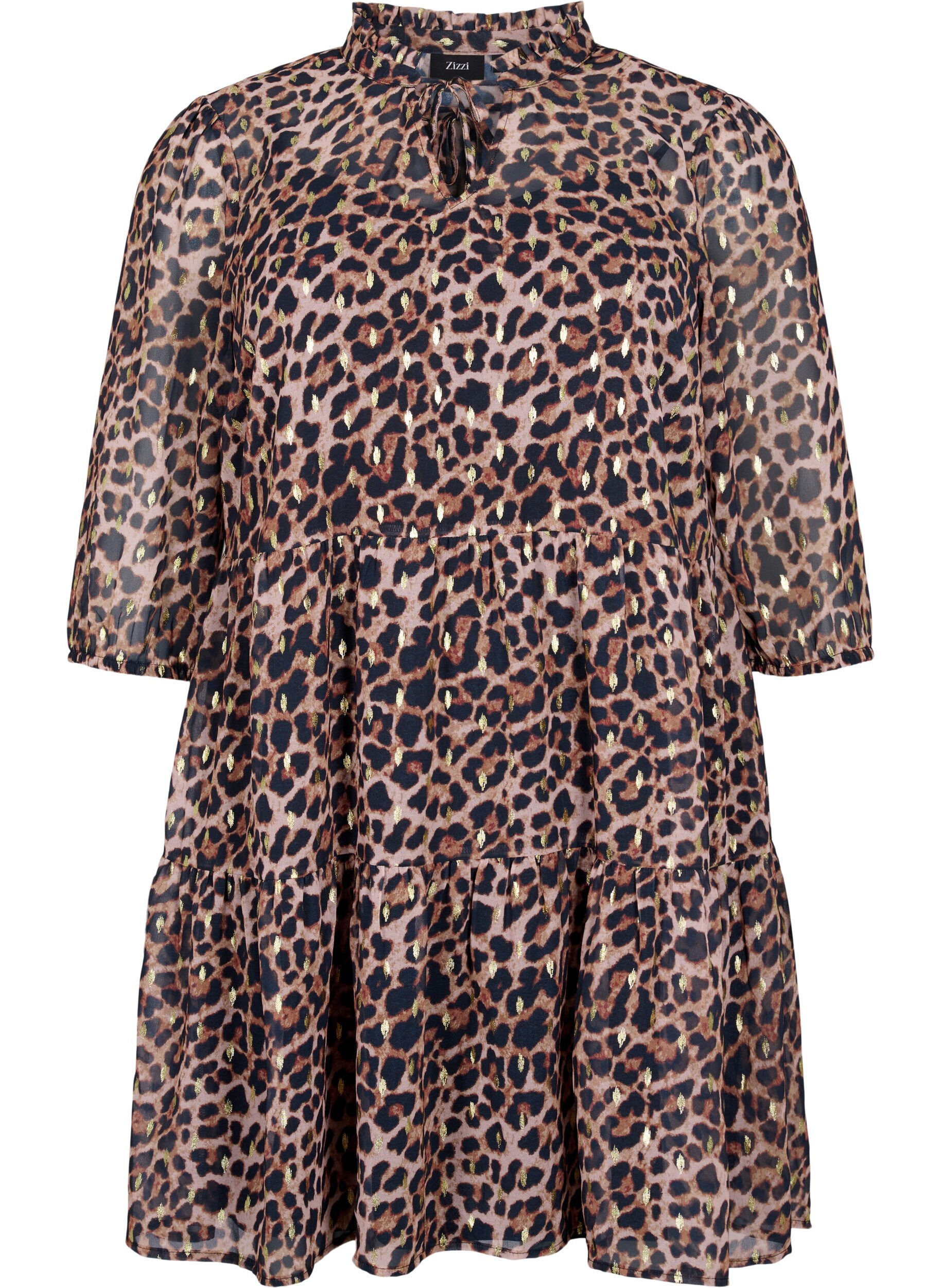 Zizzifashion Tunic with floral print and lurex, Leopard AOP, Packshot image number 0