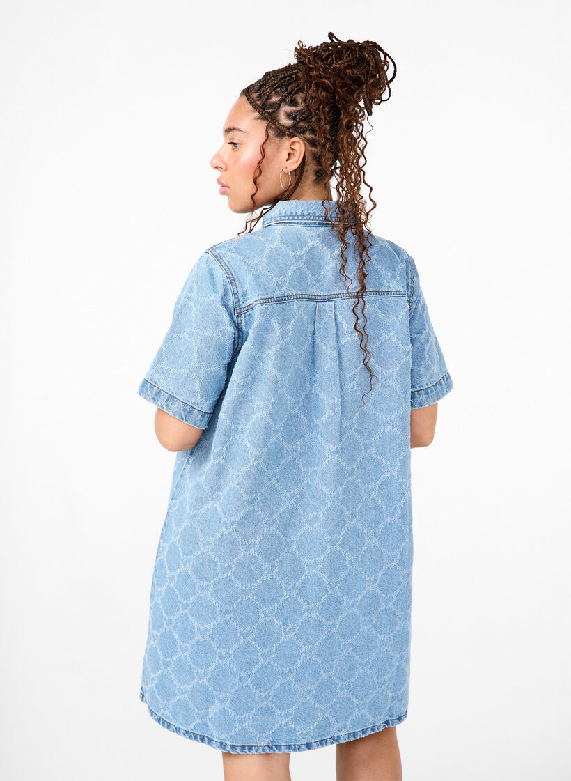 Denim dress with destroy pattern and short sleeves, Blue Denim, Model image number 1