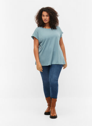 Short sleeve cotton blend T-shirt, Smoke Blue, Model image number 2