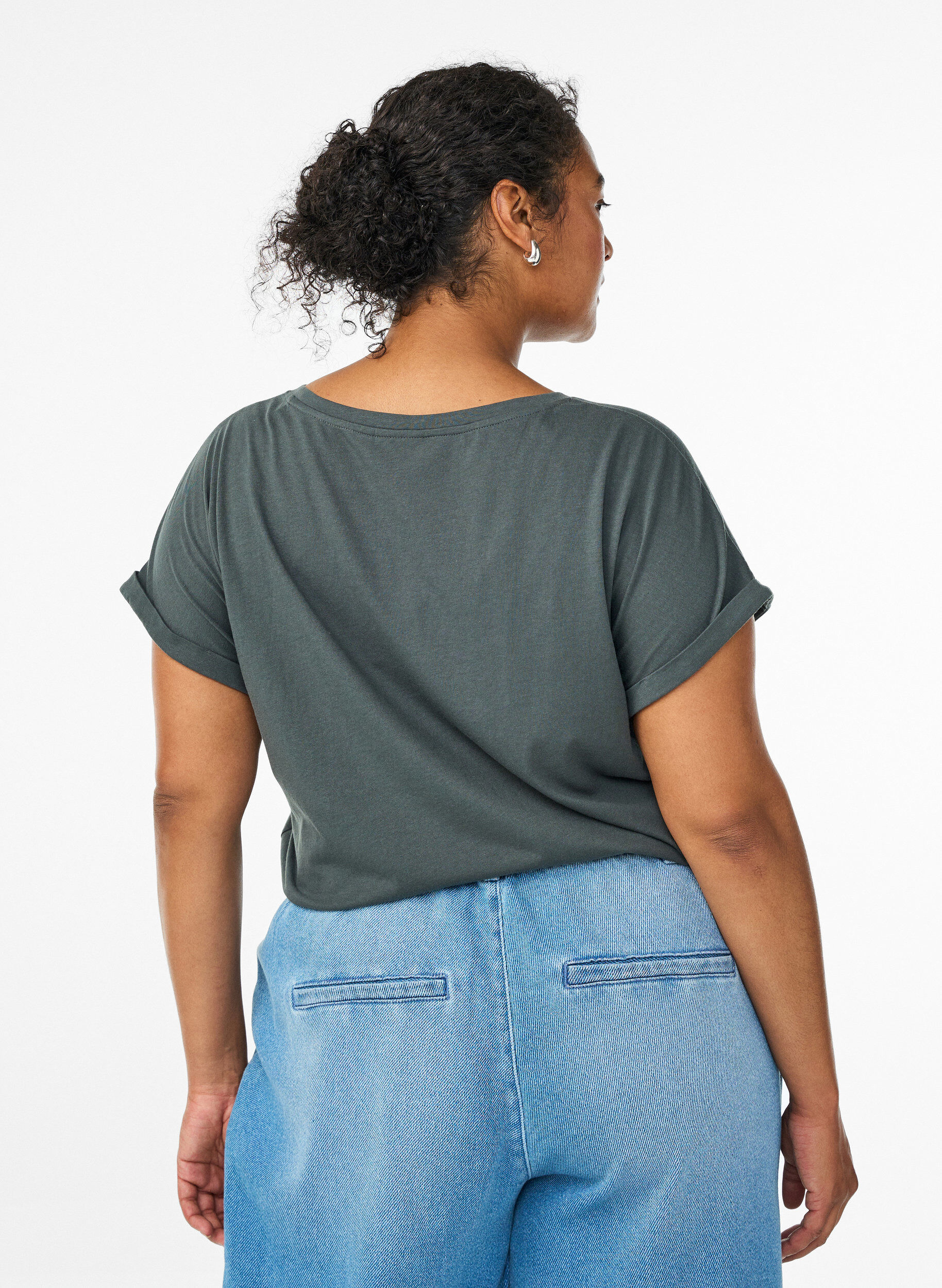 ZizzifashionShort sleeved cotton blend t-shirt, Green, Model image number 2