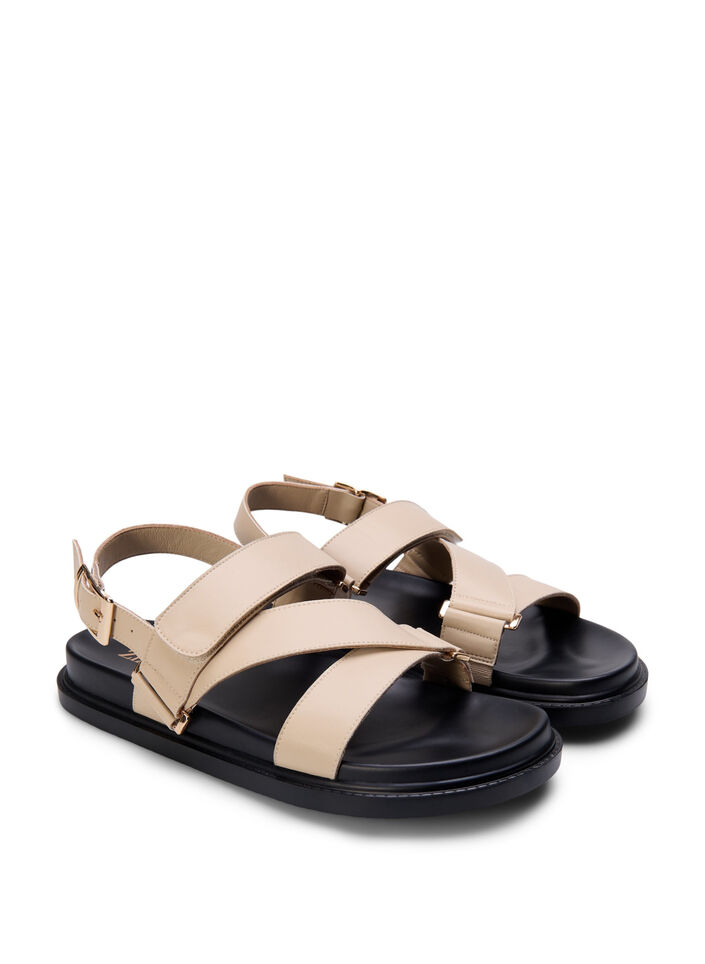 Wide fit - Leather sandal with adjustable straps, Beige, Packshot image number 1
