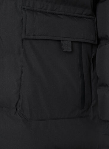 Puffer coat with hood and pockets, Black, Packshot image number 3
