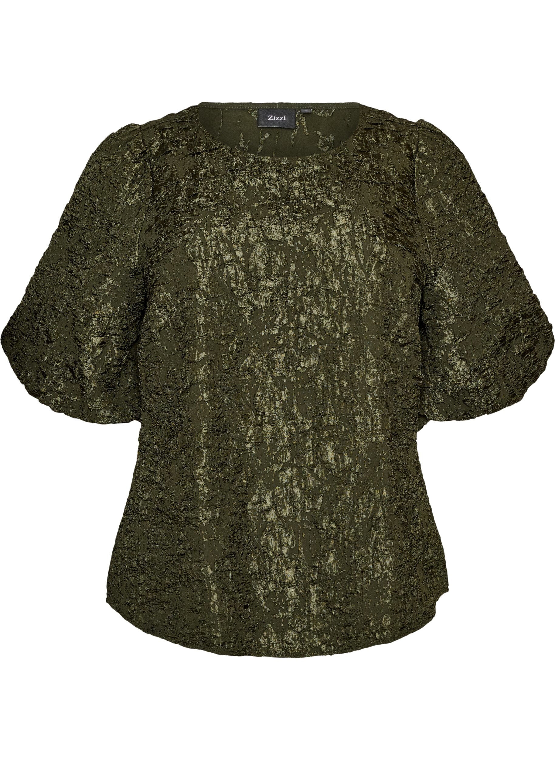 ZizzifashionJacquard blouse with puff sleeves and an A-line shape, Green, Packshot image number 0