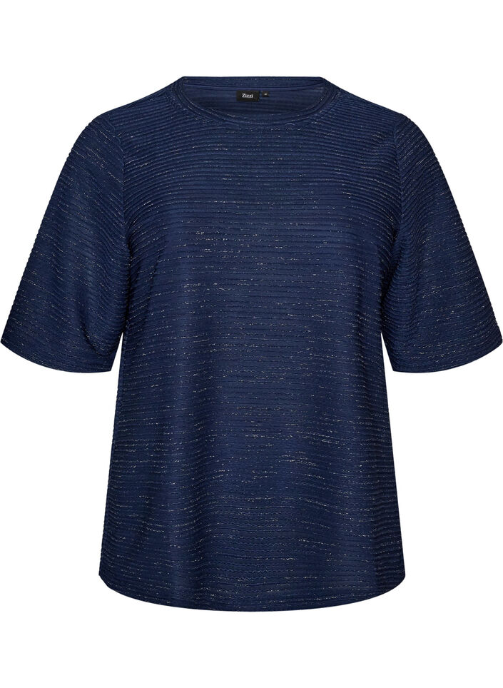 Blouse with texture and glitter, Blue, Packshot image number 0