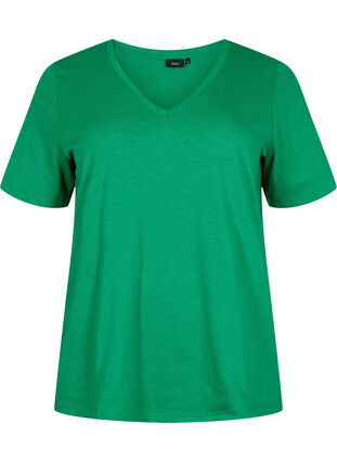 Short-sleeved basic t-shirt with v-neck, Jolly Green, Packshot image number 0
