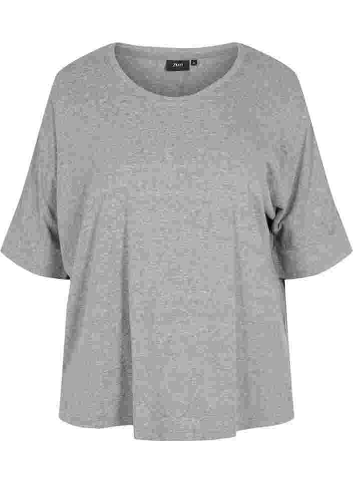 Melange blouse with short sleeves, Balsam Green Mel., Packshot image number 0