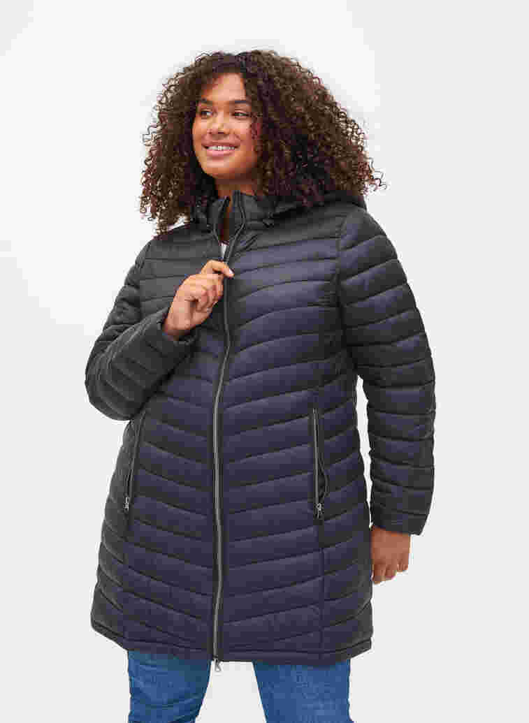 Lightweight jacket with detachable hood and pockets, Black, Model image number 0