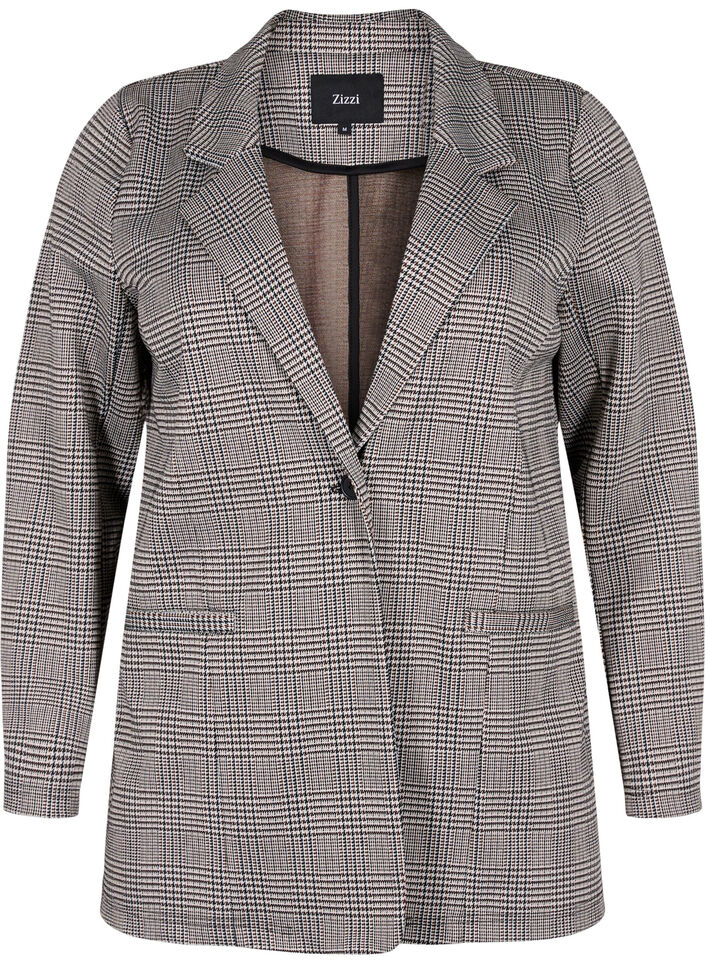 Checkered blazer with button closure, Beige Brown Check, Packshot image number 0