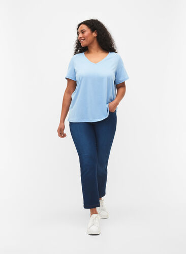 Short sleeve t-shirt with v-neckline, Placid Blue, Model image number 2