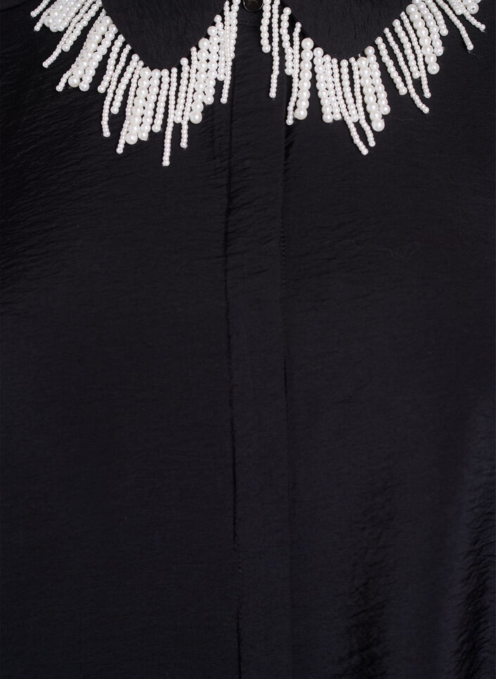 Viscose shirt with pearl fringes on the collar, Black, Packshot image number 2