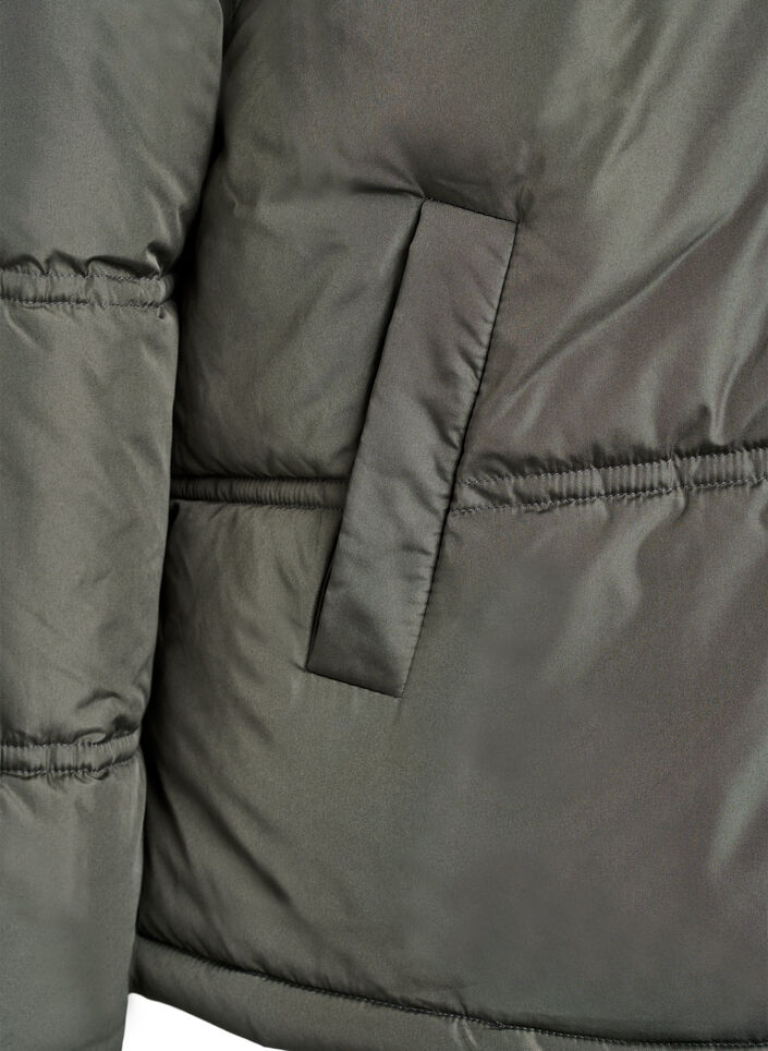 Short puffer jacket with a hood and two-way zipper, Dark Grey, Packshot image number 3