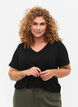 Ribbed T-shirt with LENZING™ ECOVERO™ Viscose, Black, Model image number 0