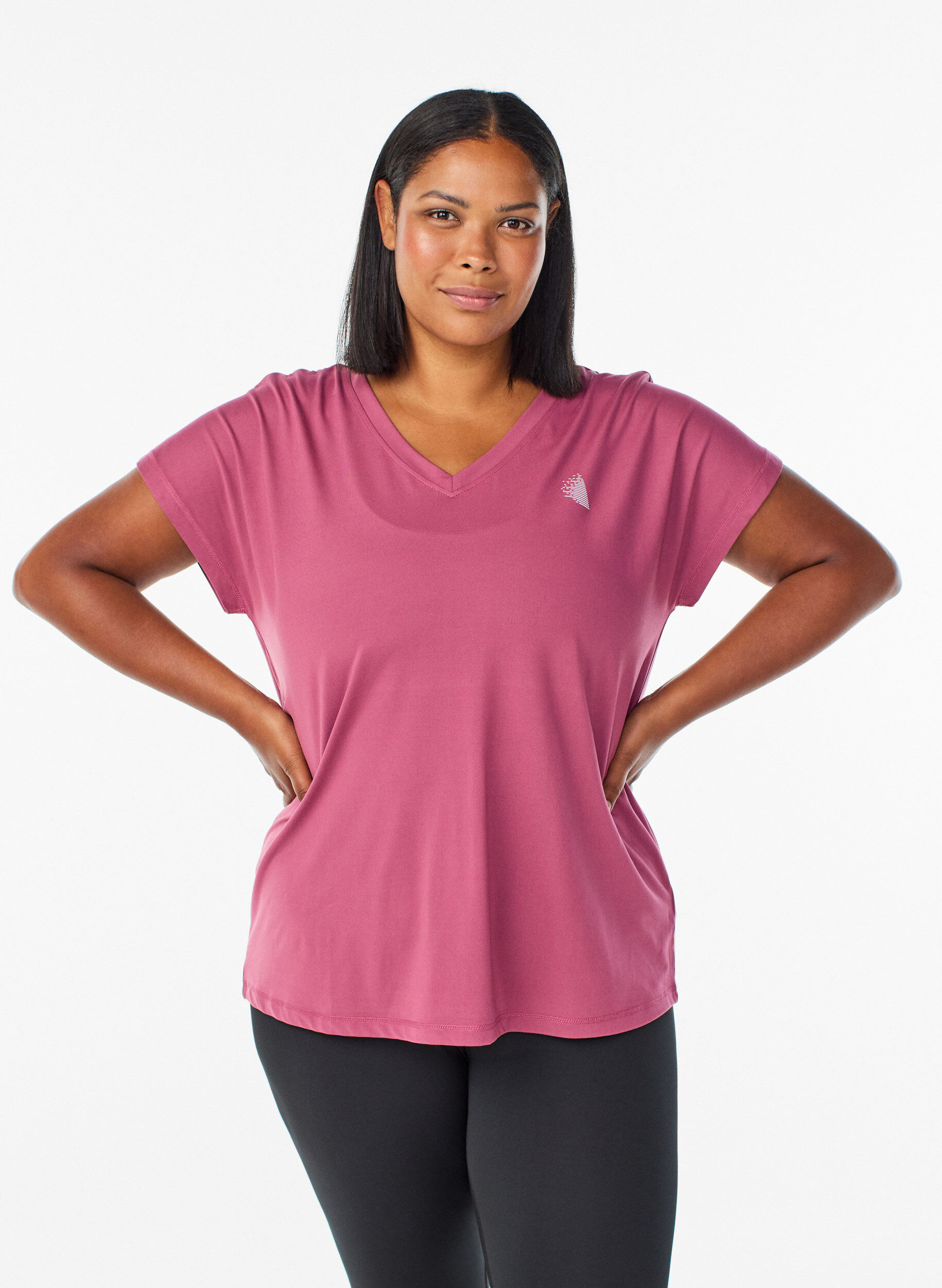 ZizzifashionLoose training t-shirt with v-neck, Red, Model image number 0