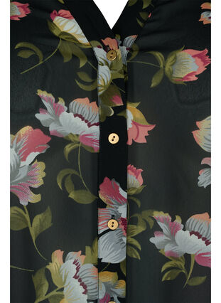 Printed v-neck shirt, Black/Beige Flower, Packshot image number 2