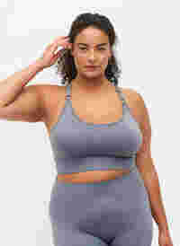 Seamless sports bra in ribbed material, Stormy Weather, Model