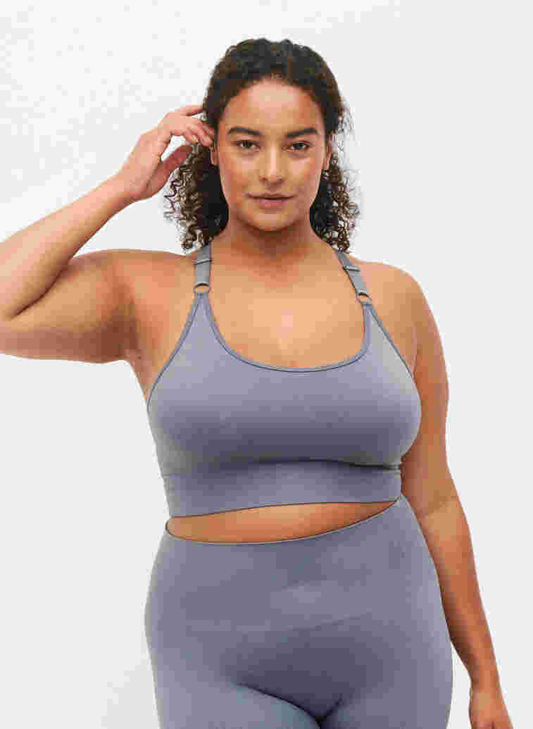 Seamless sports bra in ribbed material, Stormy Weather, Model image number 0