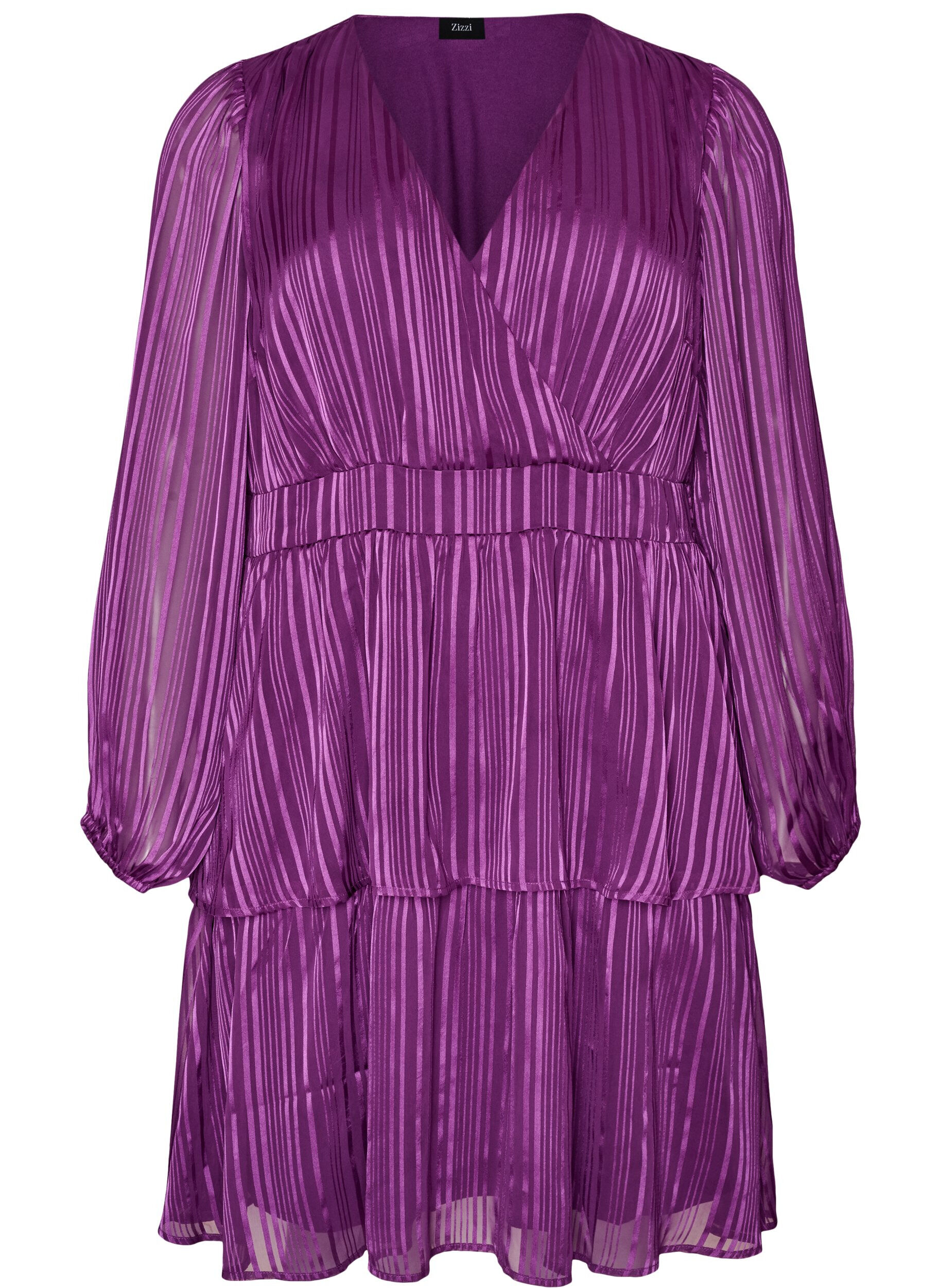ZizzifashionKnee-length dress with sheer stripes and wrap effect, Purple, Packshot image number 0