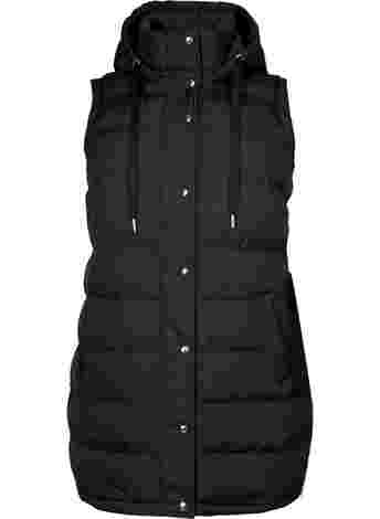 Long vest with hood and button closure