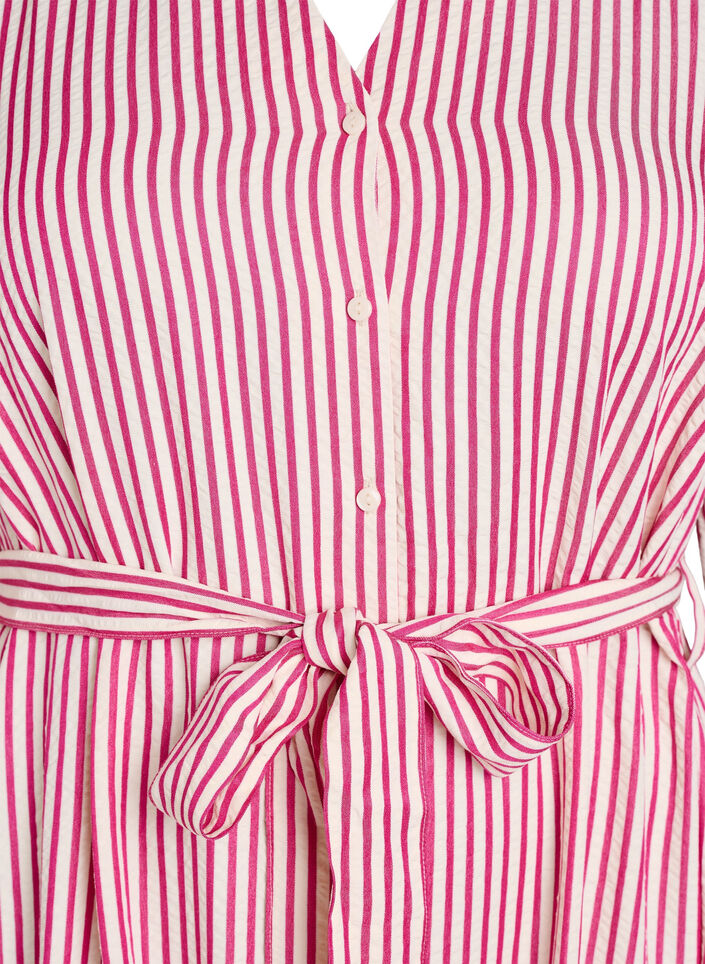 Ankle-length shirt dress with tie belt and stripes, Pink, Packshot image number 2