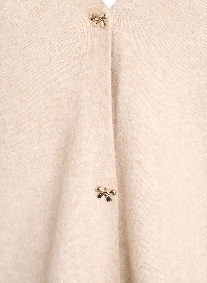 Knit cardigan with wool and bow buttons, Beige, Packshot image number 2