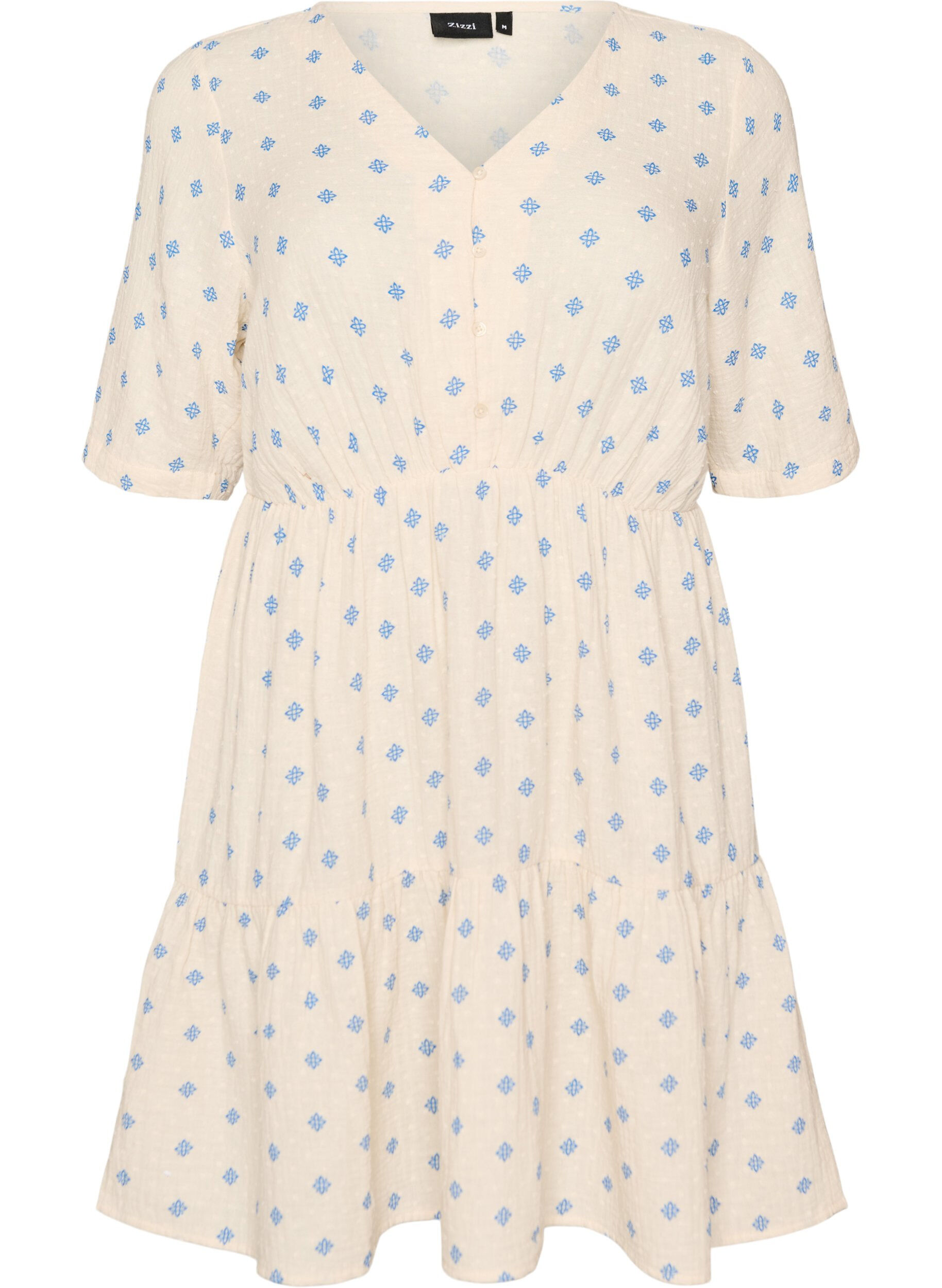 ZizzifashionPrinted cotton dress with an elasticated waist, Beige, Packshot image number 0