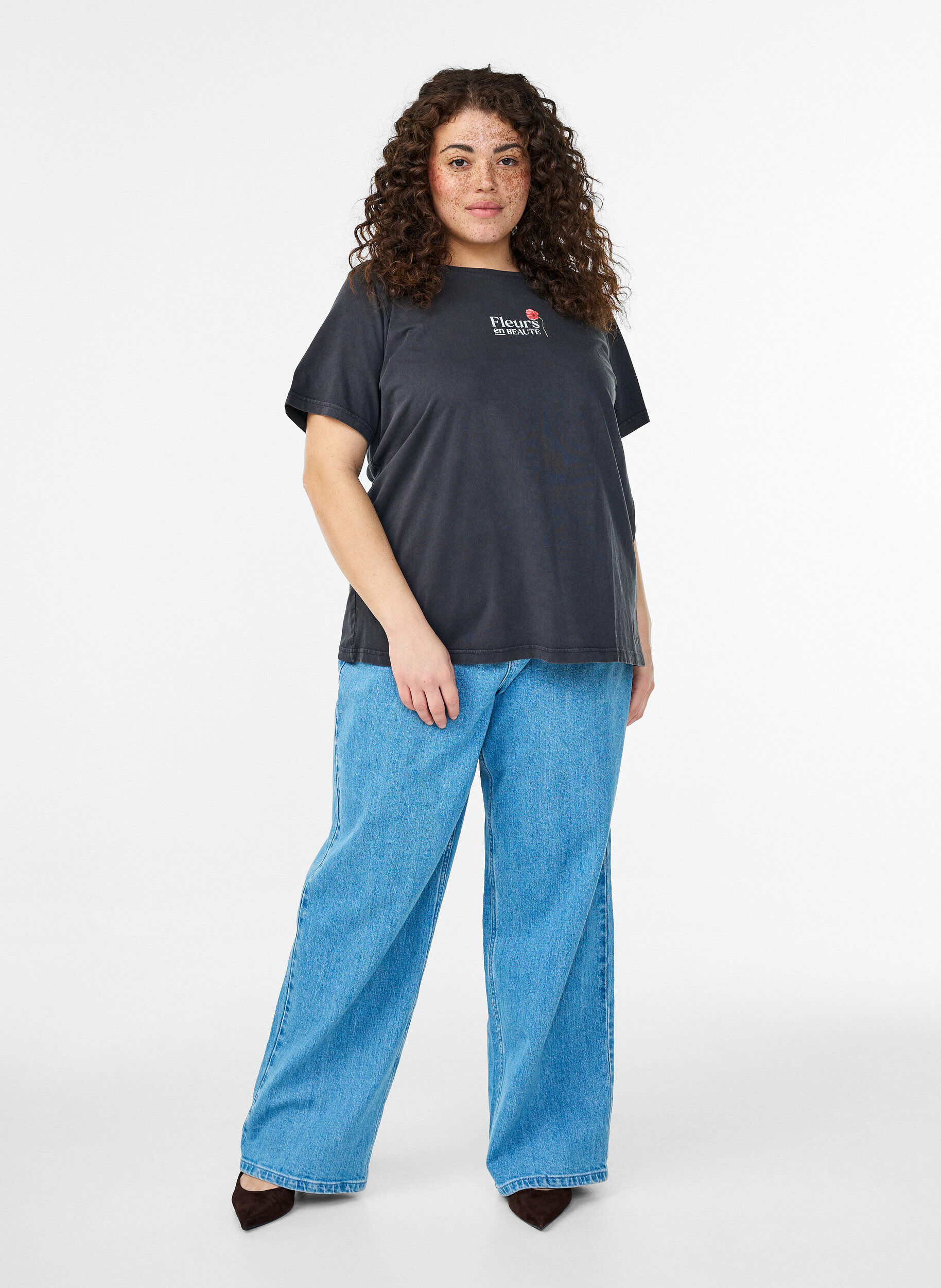 Zizzifashion Cotton T-shirt with front and back print, Dark Grey, Model image number 1