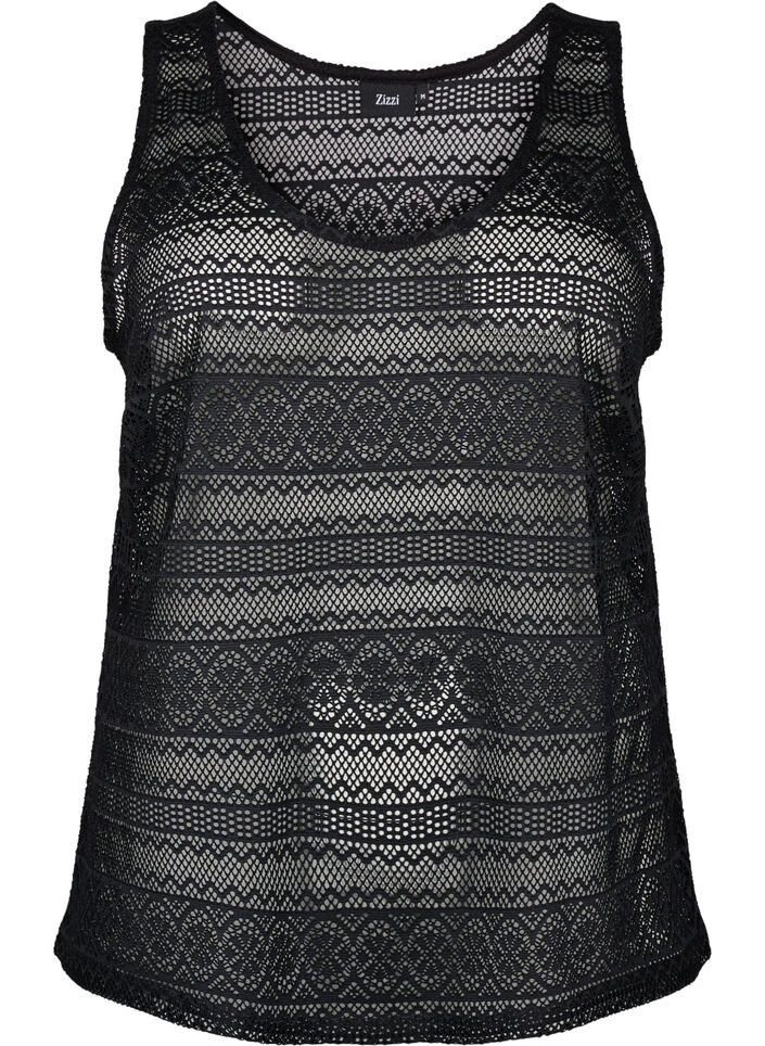 Sleeveless top with hole pattern, Black, Packshot image number 0