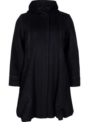 Jacket with wool and hood, Black Solid, Packshot image number 0