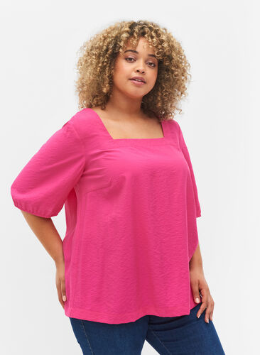 Balloon sleeve blouse, Fuchsia Purple, Model image number 0