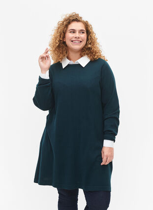 Knitted dress in cotton-viscose blend, Reflecting Pond Mel., Model image number 0