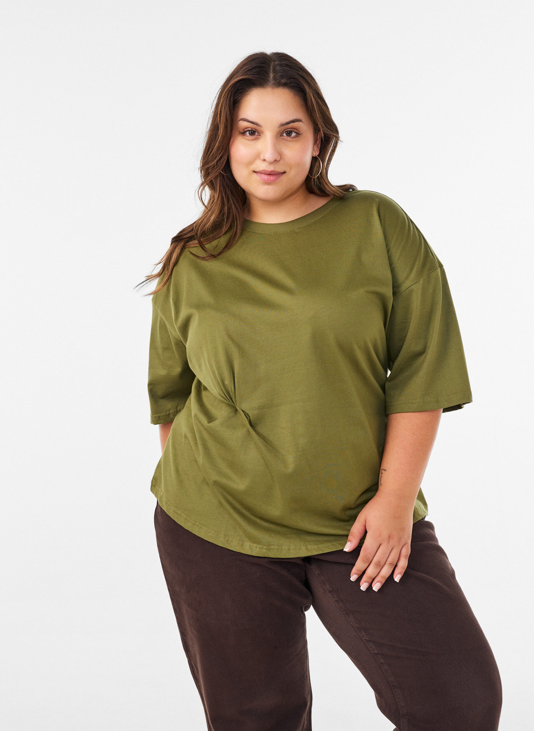 T-shirt with draped detail, Green, Model