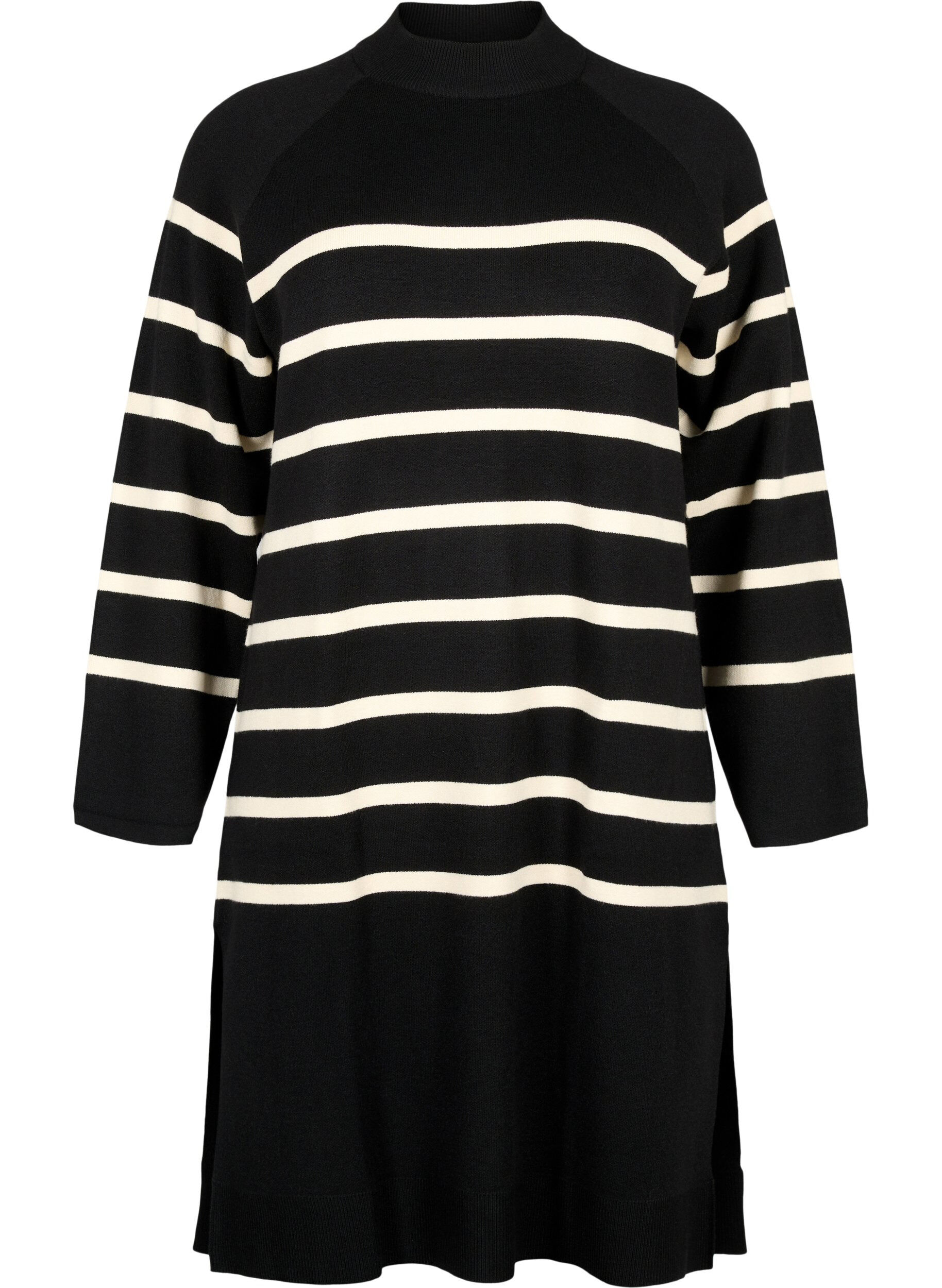 Zizzifashion Striped knit dress with turtleneck, Black Comb, Packshot image number 0