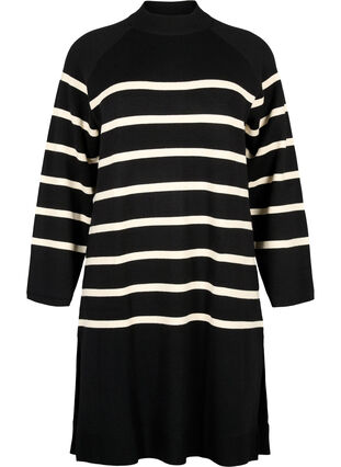 Striped knit dress with turtleneck, Black Comb, Packshot image number 0