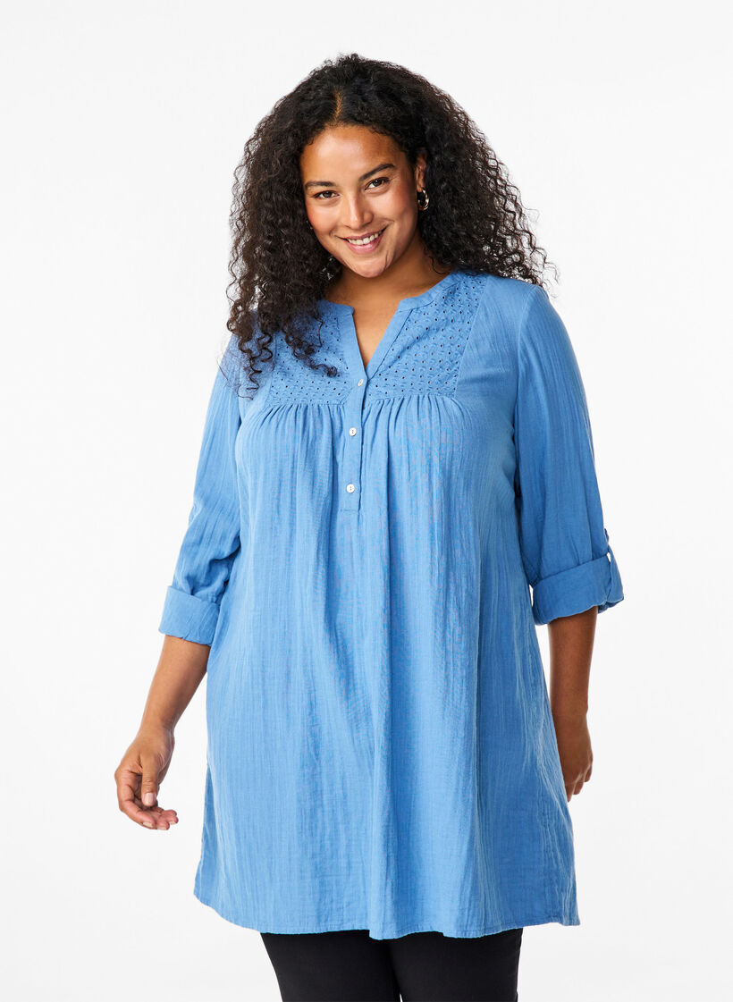 Cotton tunic with anglaise embroidery, Riverside, Model image number 0