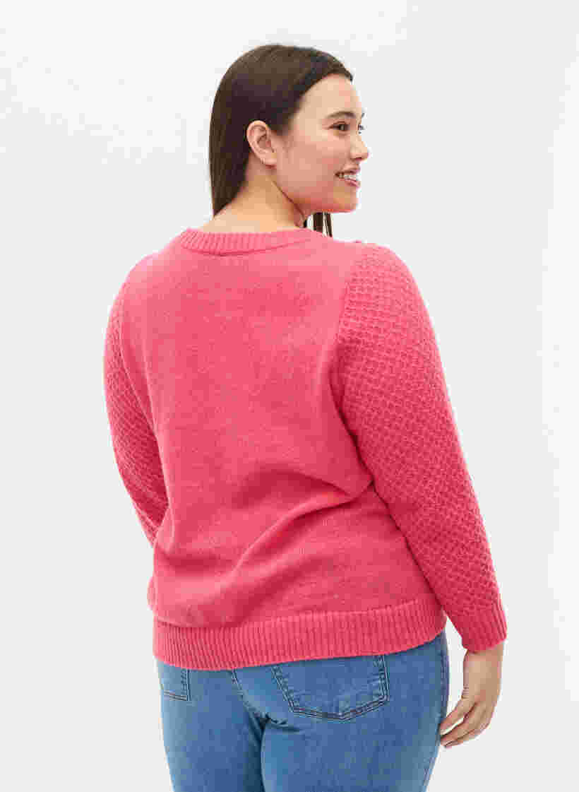 Knitted jumper with flower details, Hot Pink, Model image number 1