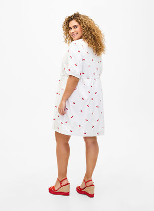 Dress with cherry print and a-shape, B. White/Cherry, Model image number 1