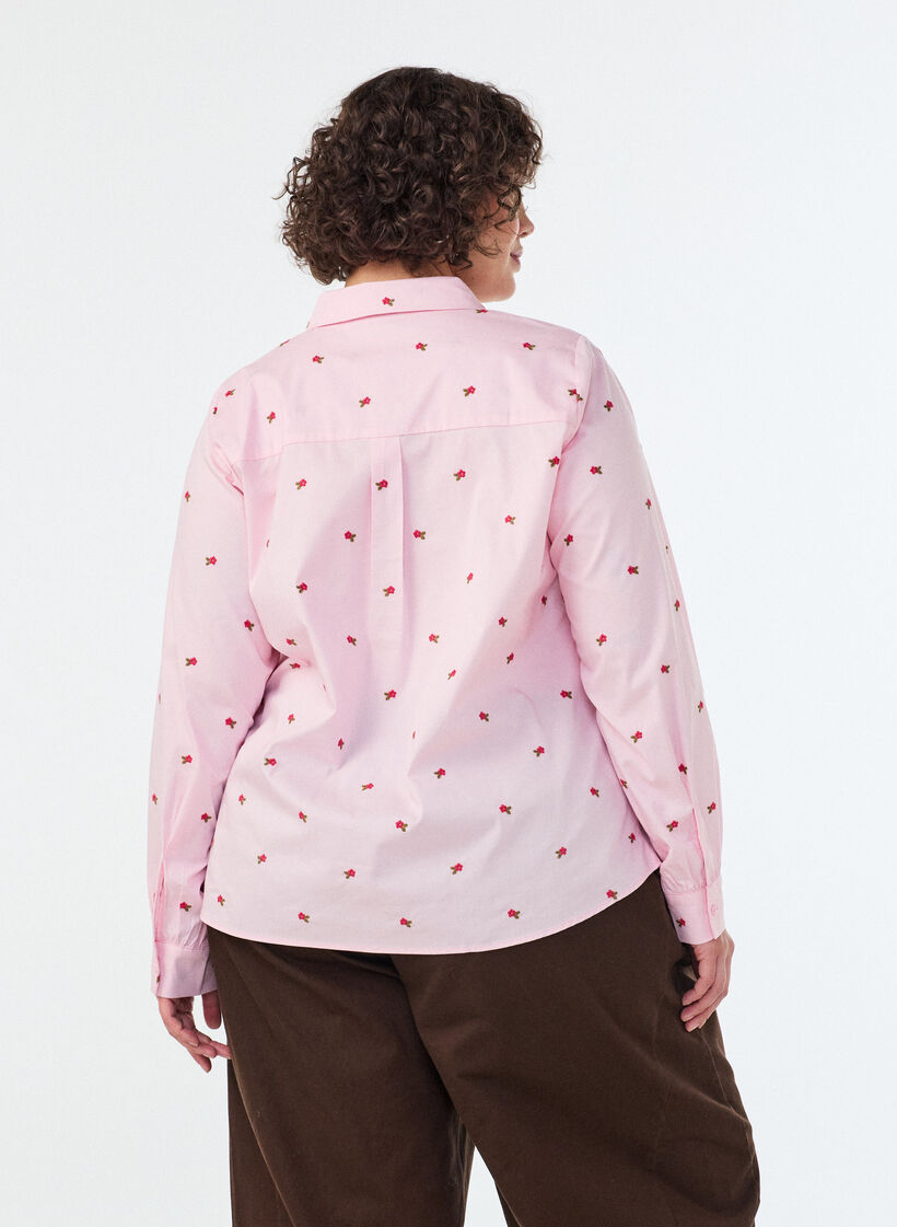 Shirt with embroidered flowers, Pink, Model image number 2
