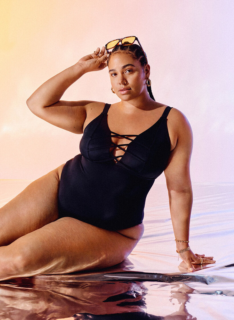 Swimsuit with string details, Black, Image image number 0