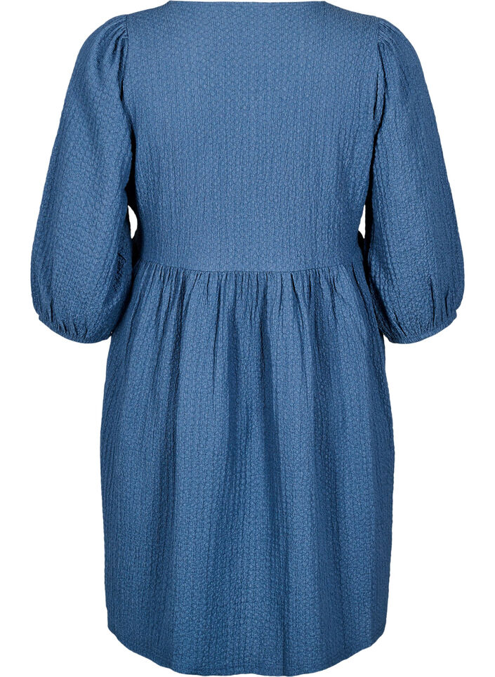 FLASH - Short dress with texture and 3/4 sleeves, Sargasso Sea, Packshot image number 1