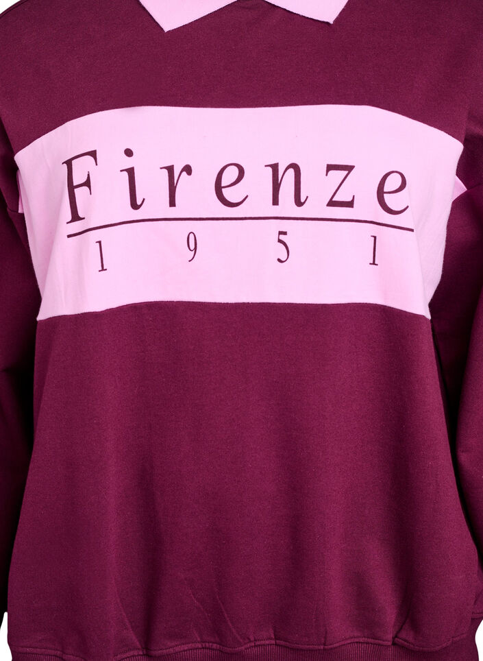 Organic cotton sweatshirt with collar and contrast print, Dark Bordeaux, Packshot image number 2