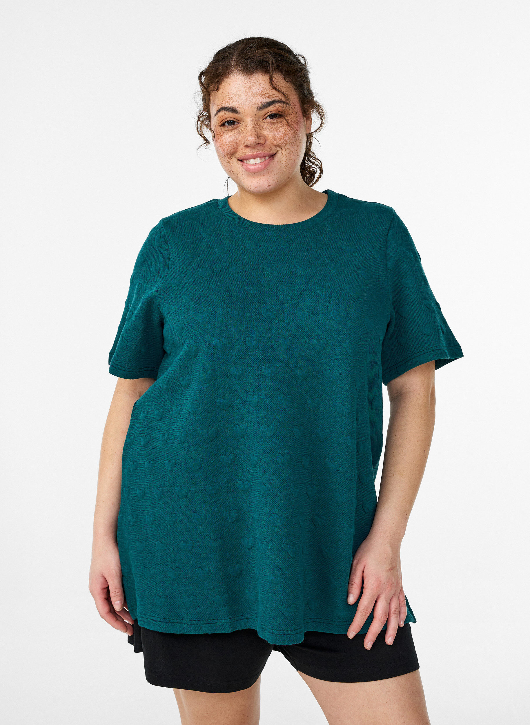 Zizzifashion T-shirt in embossed cotton jersey, Green, Model image number 0