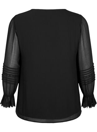 V-neck blouse with ruffle sleeves, Black, Packshot image number 1