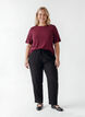 Short-sleeved woven blouse with round neck, Red, Model image number 1