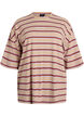Oversized T-shirt with stripes and 1/2 sleeves, Beige, Packshot image number 0