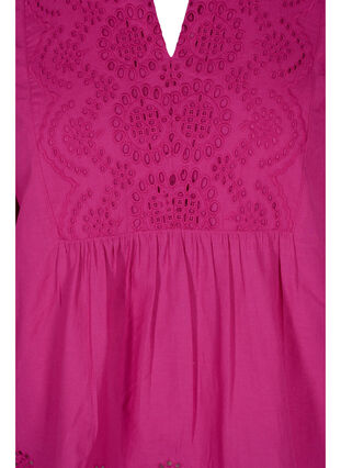 Long-sleeved cotton blouse with embroidery anglaise, Festival Fuchsia, Packshot image number 2