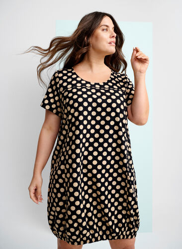 Short-sleeved, printed cotton dress, Dot AOP, Image image number 0