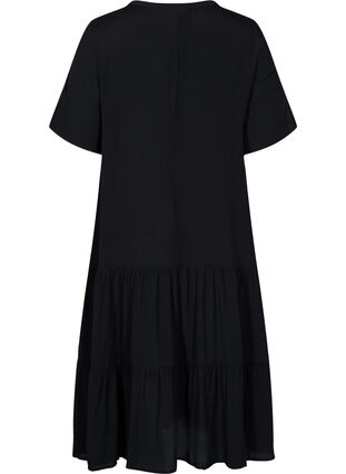 Short sleeve viscose dress with print, Black, Packshot image number 1