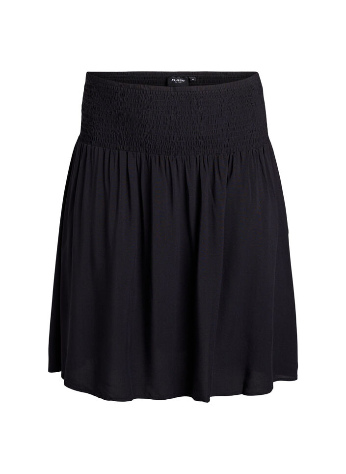Short skirt with smocked waist, Black, Packshot image number 0